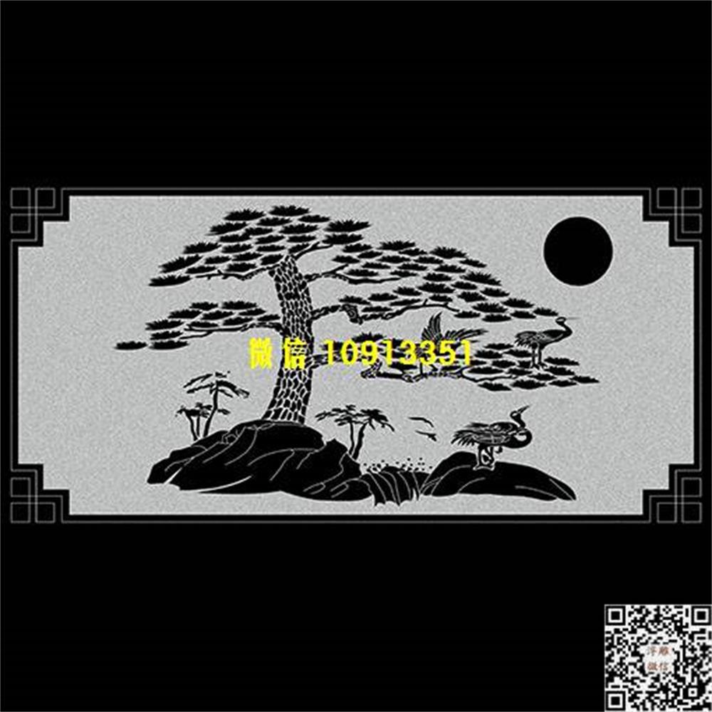 精雕图159松鹤栏板栏板精雕图线雕图线条图单线铣底图_电脑雕刻plt文泰矢量图精雕图浮雕图